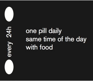 every 24h - one pill daily same time of the day with food